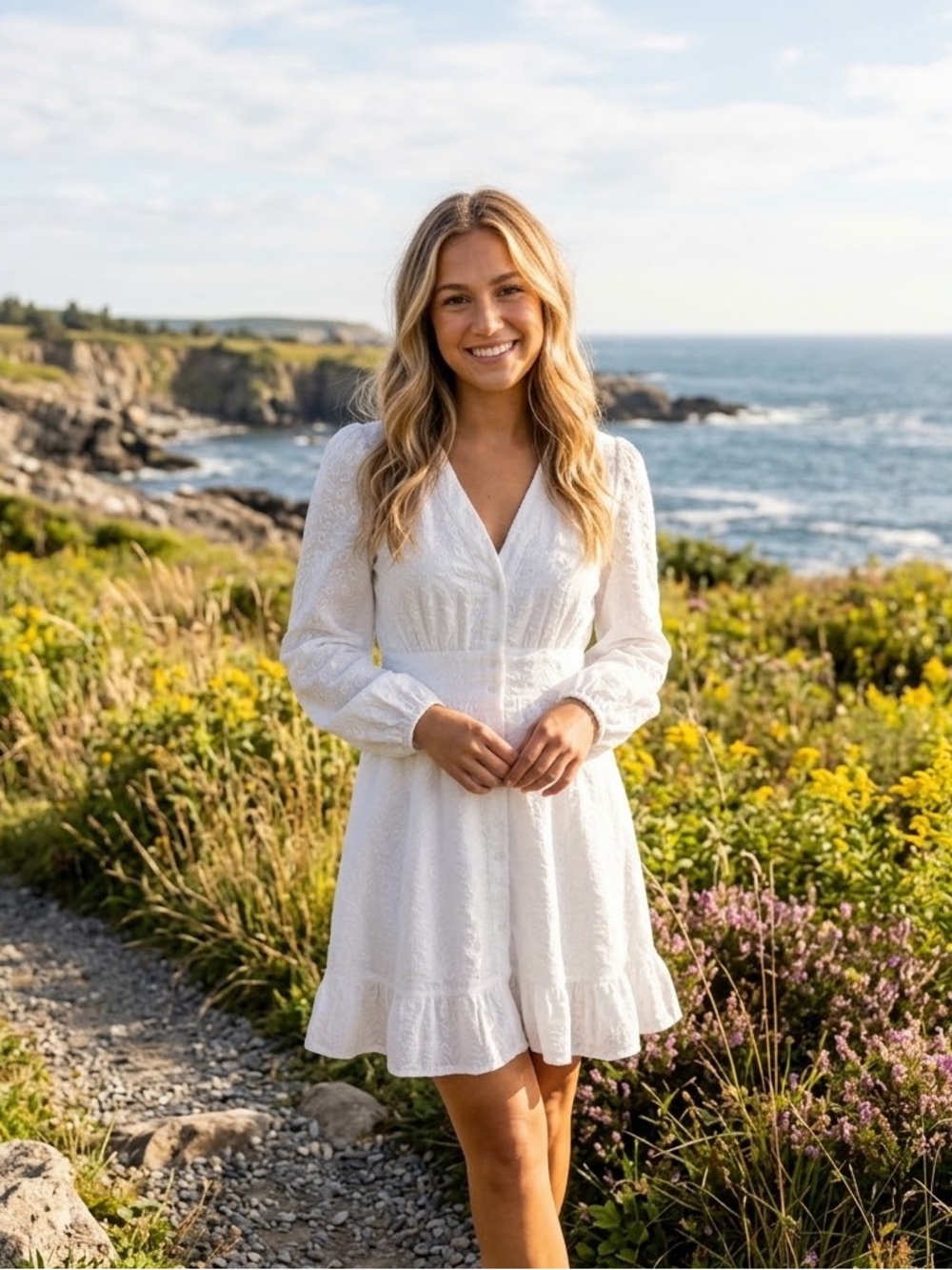 Elegant White Button-Down Dress